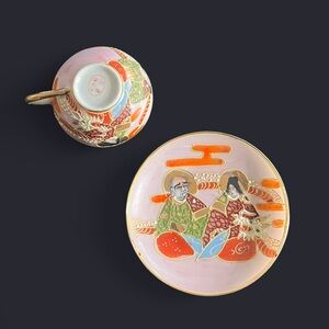 Antique Japanese Satsuma Moriage porcelain demitasse teacup and saucer set